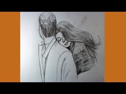 Simple pencil sketches of couples in love