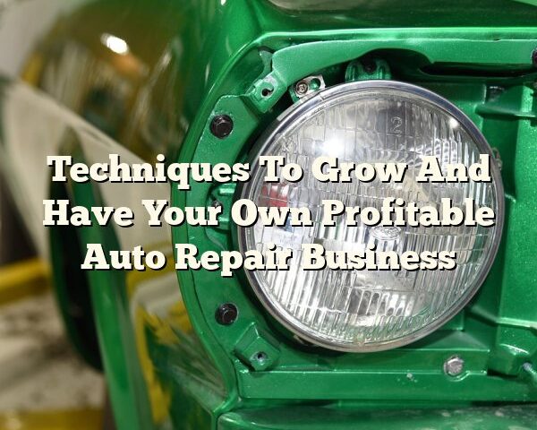 Techniques To Grow And Have Your Own Profitable Auto Repair Business