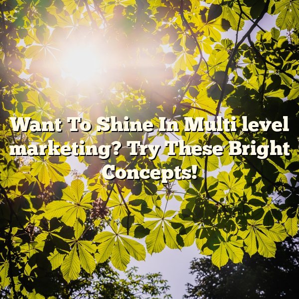 Want To Shine In Multi level marketing? Try These Bright Concepts!