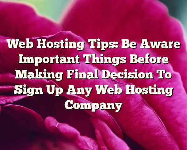 Web Hosting Tips: Be Aware Important Things Before Making Final Decision To Sign Up Any Web Hosting Company