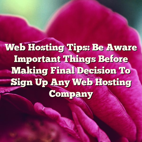 Web Hosting Tips: Be Aware Important Things Before Making Final Decision To Sign Up Any Web Hosting Company